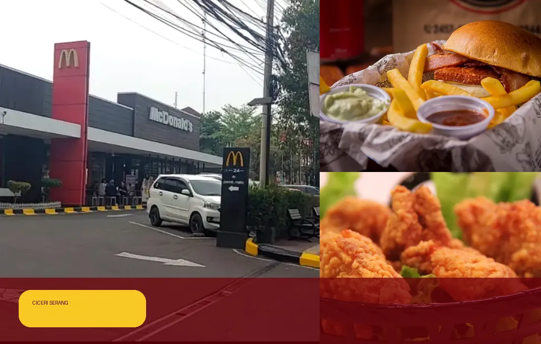 Kolase eksterior, suasana area makan, dan pilihan menu McDonald's Ciceri Serang